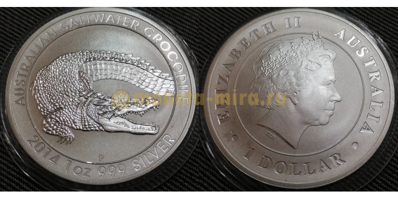 1 доллар Австралии 2014 г. Гребнистый крокодил, серебро 999 пр.