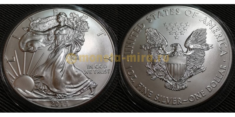 1 доллар США 2014 г. Шагающая свобода, в капсуле - серебро 999 пр.