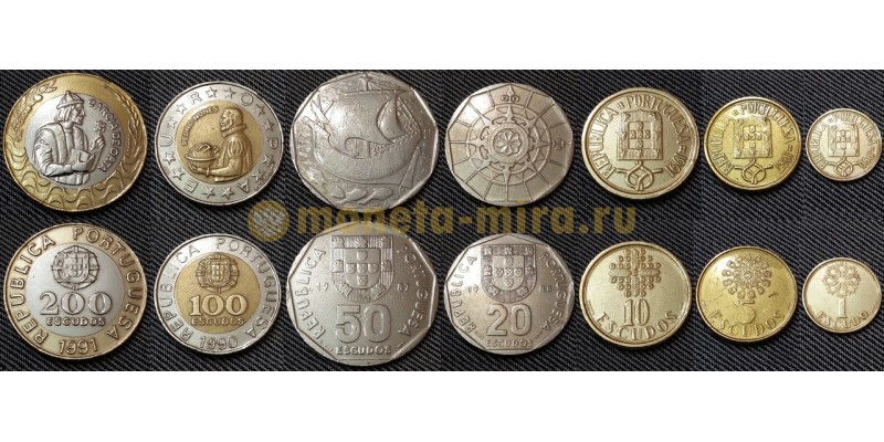 Набор из 7 монет Португалии 1987-1991 гг..