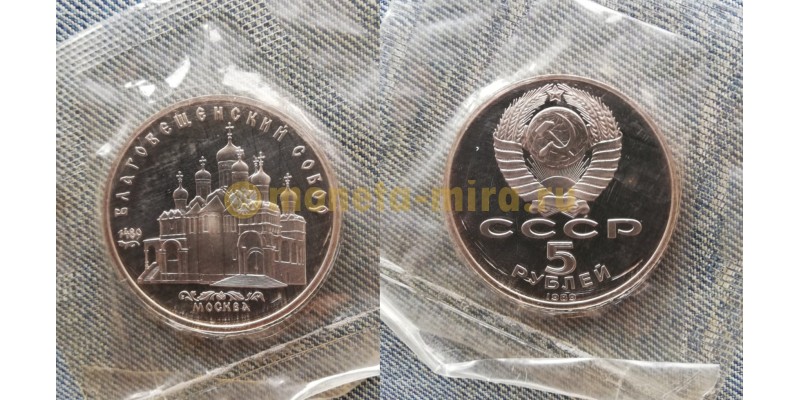 5 рублей СССР 1989 г. Благовещенский собор Московского Кремля, в запайке