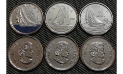 Набор из 3 монет 10 центов Канады 2021 г. 100 лет шхуне Bluenose