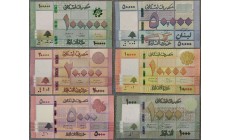 Набор из 6 банкнот Ливана 2014-2020 гг.. 100000,50000,20000,10000,5000,1000 ливров
