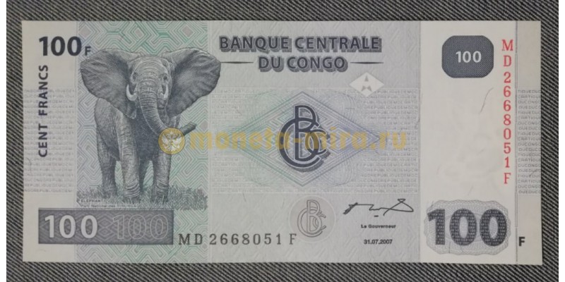 100 франков Конго 2007 года