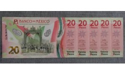 Сет из 5 банкнот 20 песо Мексики 2021 г. 200 лет Независимости, с разными подписями - полимер