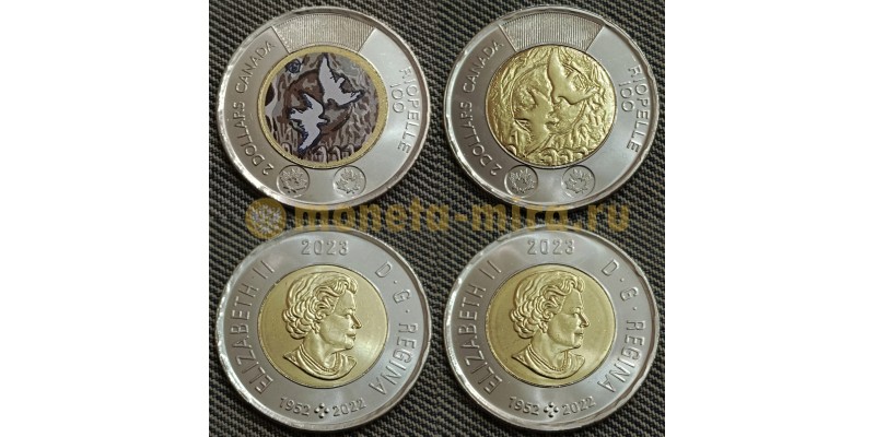Набор из 2 монет 2 доллара Канады 2023 г. Жан-Поль Риопель художник и скульптор Птицы