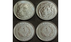 Набор из 2 монет 1 куруш Турция 2022 г. Лев и Ягуар - красная книга