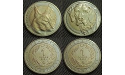 Набор из 2-х монет Турции 1 куруш 2021 г. Рысь и собака (Каракал и Каталбурун)