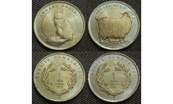 Набор из 2-х монет Турции 1 лира 2015 г. Ангорская кошка и Ангорская коза