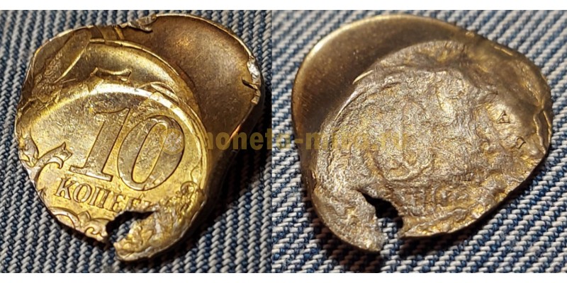 10 копеек брак смещение, залипуха, множественные удары, магнитная