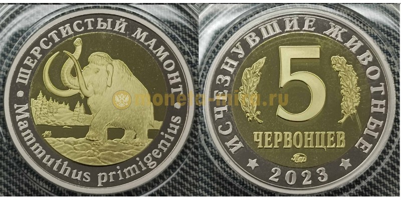 5 червонцев 2023 г. Шерстистый мамонт, серия «Исчезнувшие животные» ММД - proof, выпуск №1