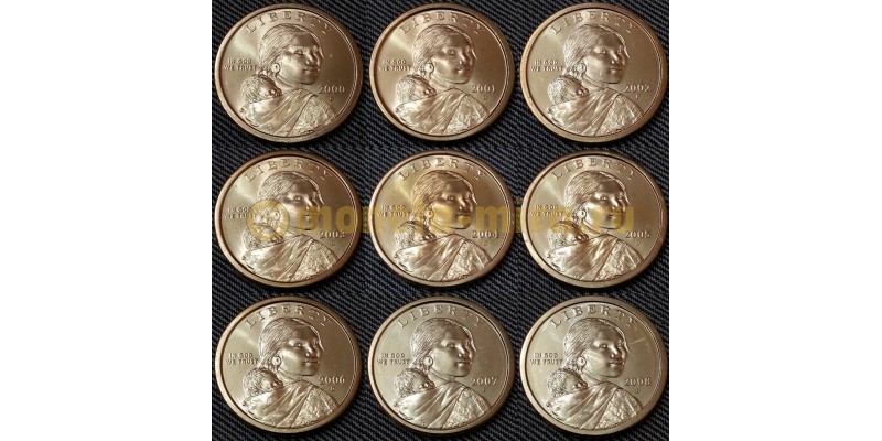 Набор из 9 монет 1 доллар США 2000-2008 гг.. Парящий орел, Сакагавея