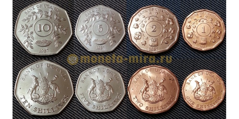 Набор из 4 монет Уганды 1987 г. 1,2,5,10 шиллингов