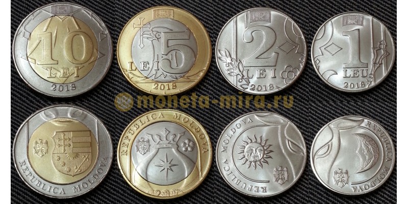 Набор из 4 монет Молдавии 2018 г. 1,2,5 и 10 лей