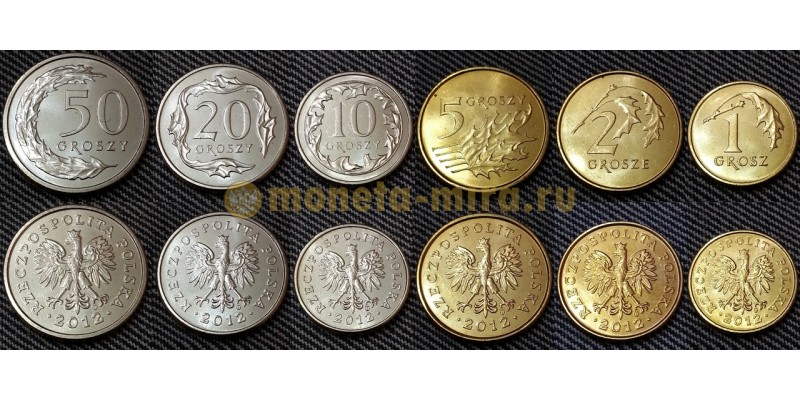 Набор из 6 монет Польши 2012 г. 1,2,5,10,20,50 грошей