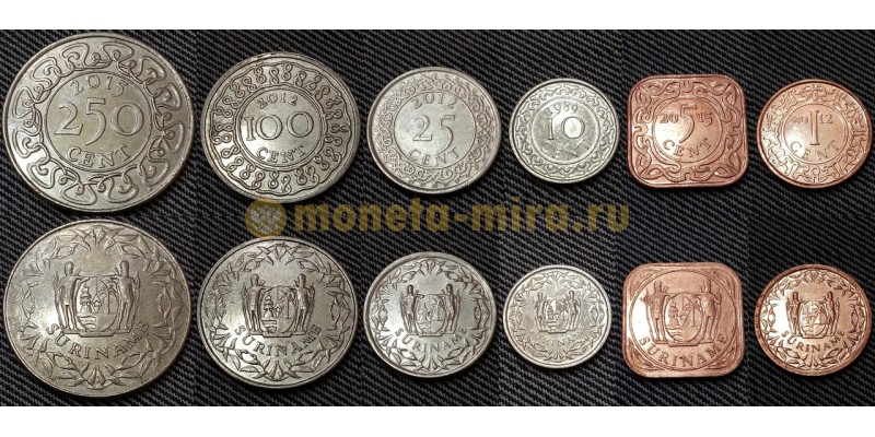 Набор из 6 монет Суринам 1989-2015 гг.. 1,5,10,25,100,250 центов