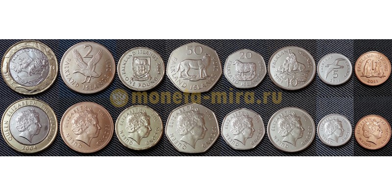 Набор из 8 монет Фолклендских островов 2004-2011 гг.. Животные