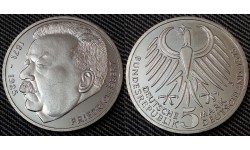 5 марок ФРГ 1975 г. Фридрих Эберт - серебро 625 пр.