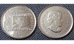 25 центов Канады 2015 г. 50 лет флагу Канады, обычная