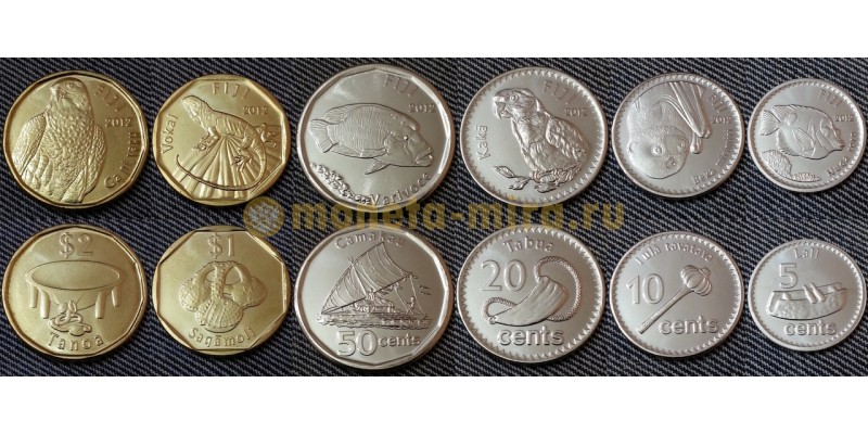 Набор из 6 монет Фиджи 2012 г. 5,10,20,50 центов и 1,2 доллара