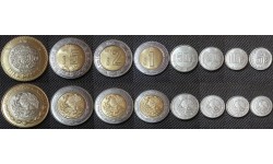 Набор из 8 монет Мексики 2002-2017 гг.. 5,10,20,50 сентаво и 1,2,5,10 песо