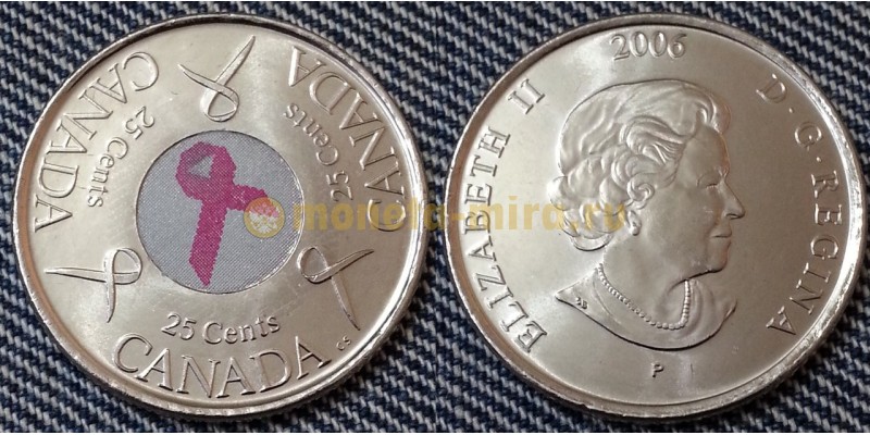 25 центов Канады 2006 г. Розовая лента, цветная