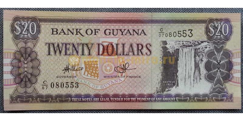 20 долларов Гайаны 1996 г. Водопад Кайетур на реке Потаро
