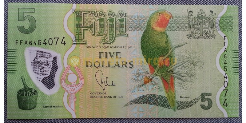 5 долларов Фиджи 2012 г. Красногорлый лори, полимер