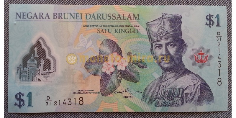 1 доллар ринггит Брунея 2013 г. полимер-пластик