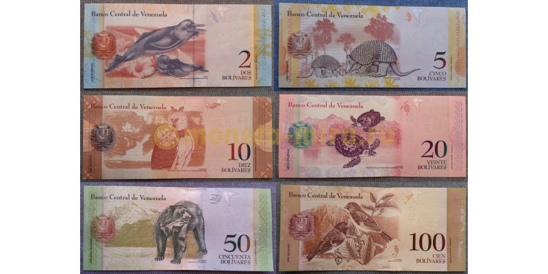 Набор из 6 банкнот Венесуэлы 2018 г. 2,5,10,20,50,100 боливаров, серия животные