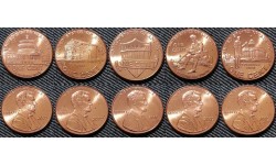 Набор из 5 монет США 2005 г.  1 цент - 200-летие Авраама Линкольна