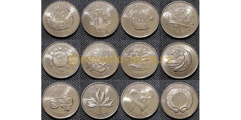 Набор из 12 монет Канады 25 центов  2000 г. серия миллениум