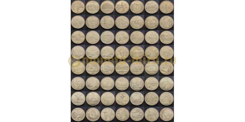 Набор из 56 монет США 1999 г. 25 центов - штаты и территории